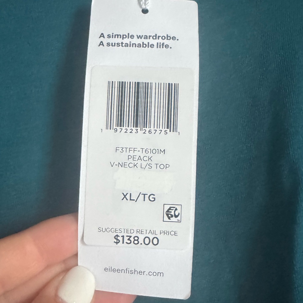 Eileen Fisher Teal Long Sleeve Blouse - Picture 3 of 4